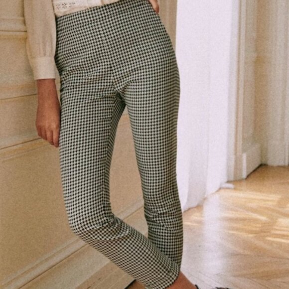 High-Waisted Cropped Pants Sézane – Black & Off-White Houndstooth FR 36 / US 4 - Picture 6 of 7